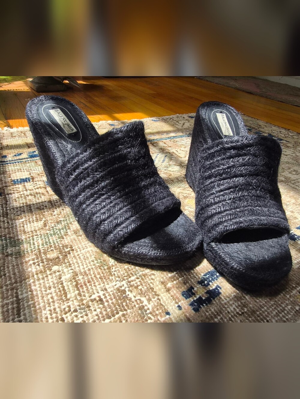 Balenciaga Black Textured Wedge Mule Sandals EU 39